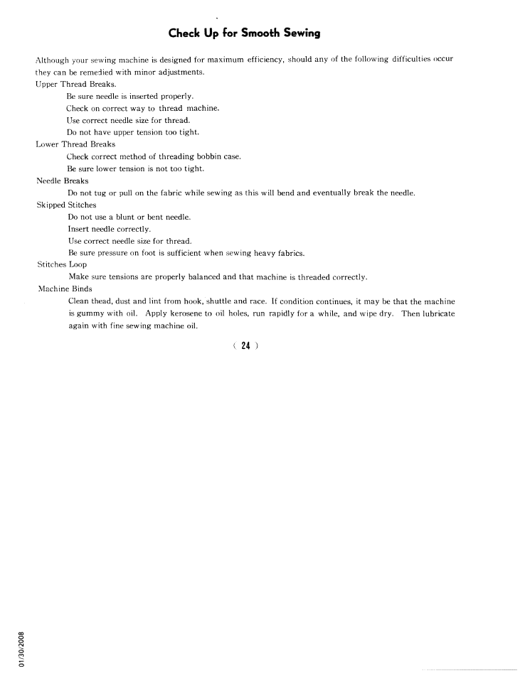 Check up, Smooth, Sewing | SINGER W761 User Manual | Page 29 / 31