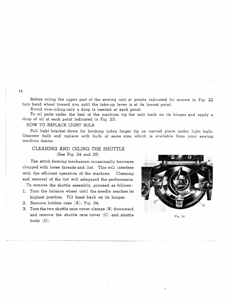 Cleaning and oiling the shuttle | SINGER W7911 User Manual | Page 16 / 29