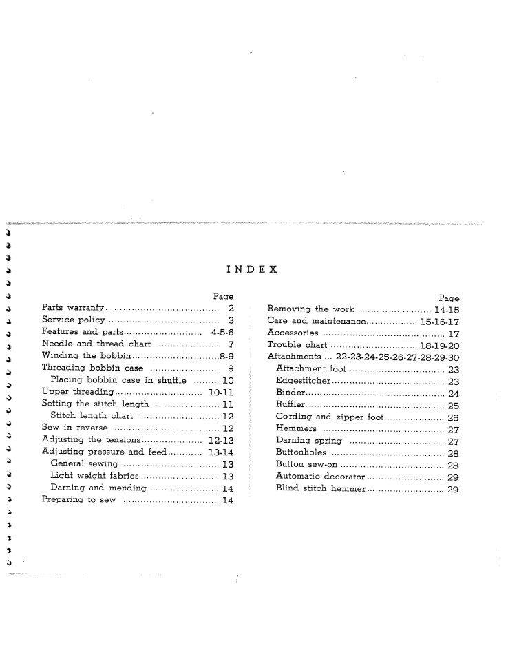 Index | SINGER W7911 User Manual | Page 3 / 29