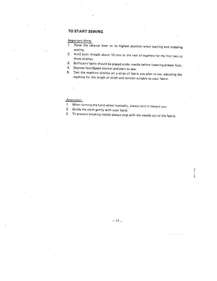 Important hints | SINGER W1630 User Manual | Page 20 / 33