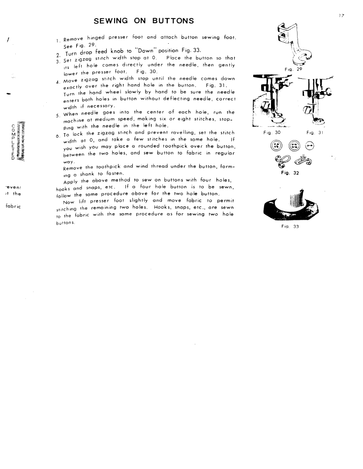 Sewing on buttons | SINGER W801 User Manual | Page 18 / 48
