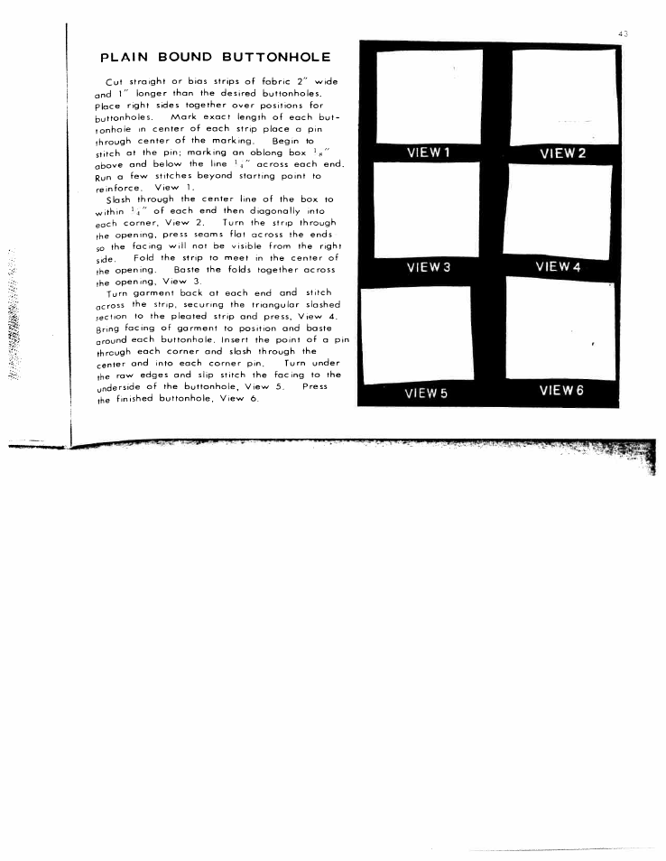 Plain bound buttonhole, View 1, View2 | View 4, View 5, Views | SINGER W801 User Manual | Page 44 / 48