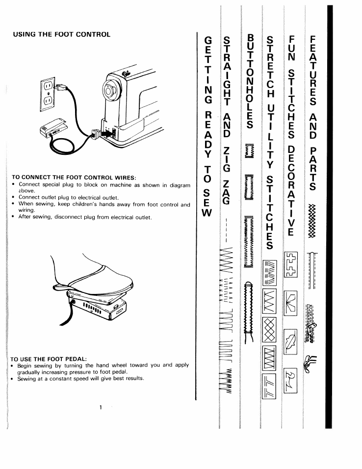 To connect the foot control wires, To use the foot pedal, L!!s | SINGER W811 User Manual | Page 3 / 58