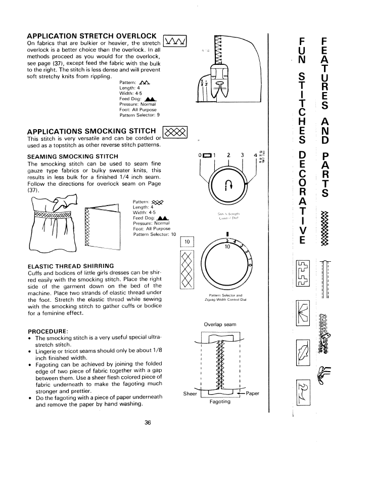 Seaming smocking stitch, Elastic thread shirring, Procedure | Ra t, Application stretch overlock, Applications smocking stitch | SINGER W811 User Manual | Page 42 / 58