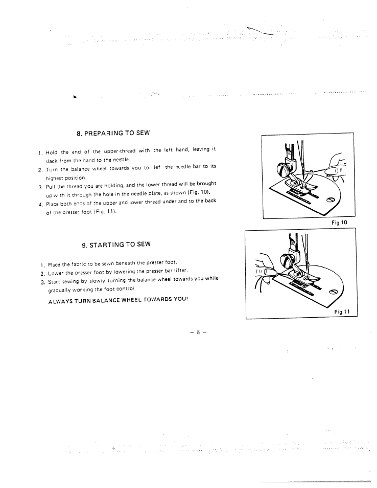 Preparing to sew, Starting to sew | SINGER W815 User Manual | Page 9 / 26