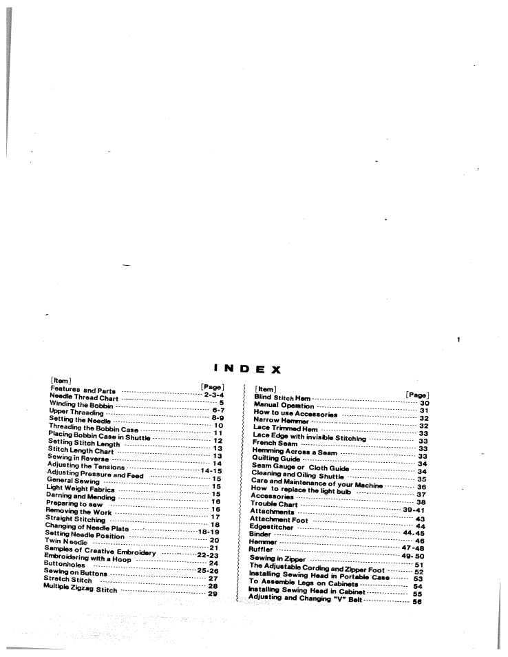 D e x | SINGER W816 User Manual | Page 2 / 58