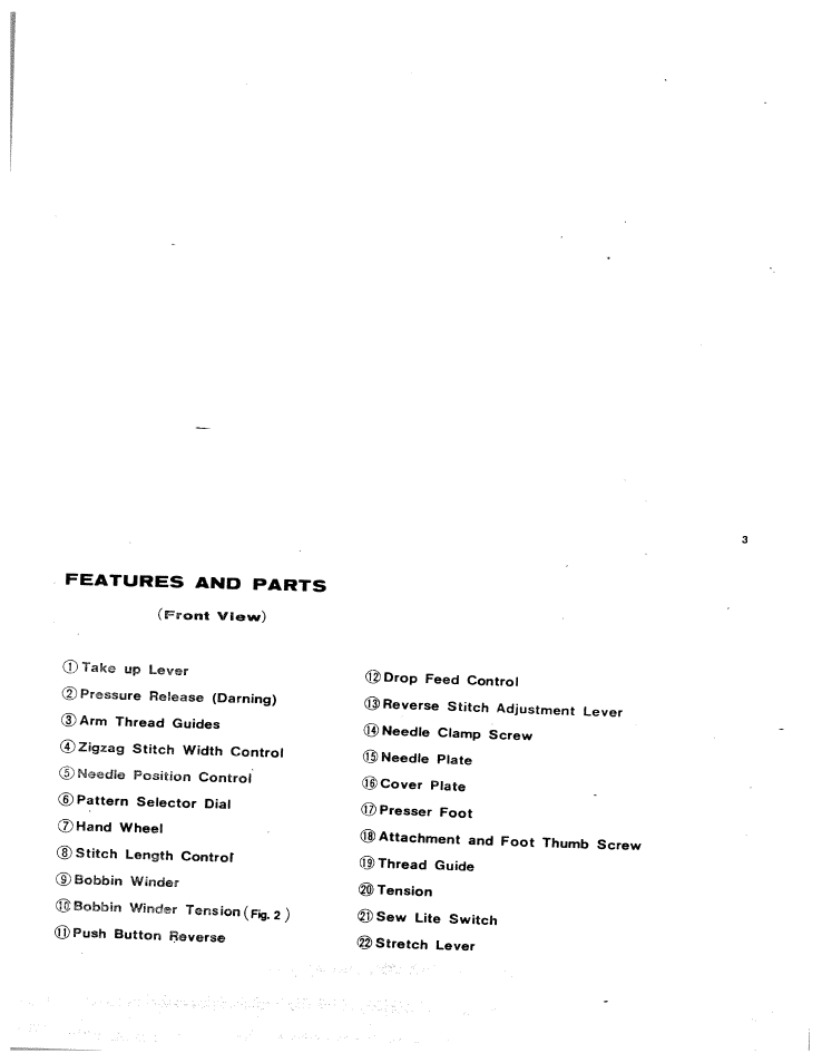 Features and parts, Q)push | SINGER W816 User Manual | Page 4 / 58