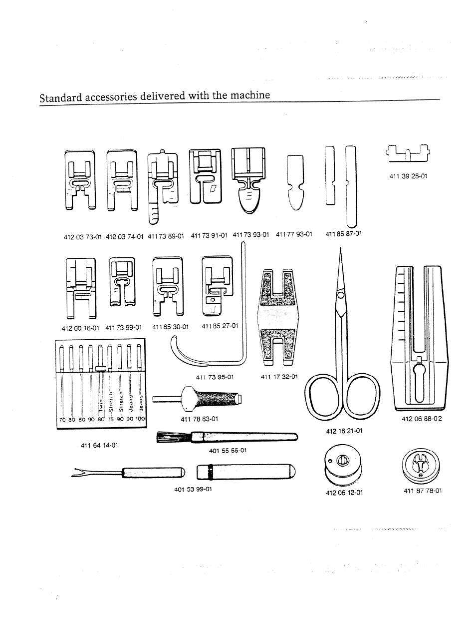 Standard accessories delivered with the machine, Dl -w l jl | SINGER W8910 User Manual | Page 2 / 61