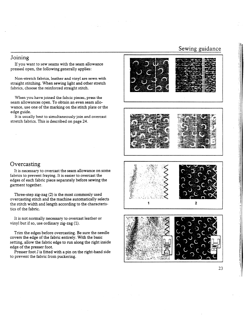 Overcasting, Sewing guidance | SINGER W8910 User Manual | Page 25 / 61