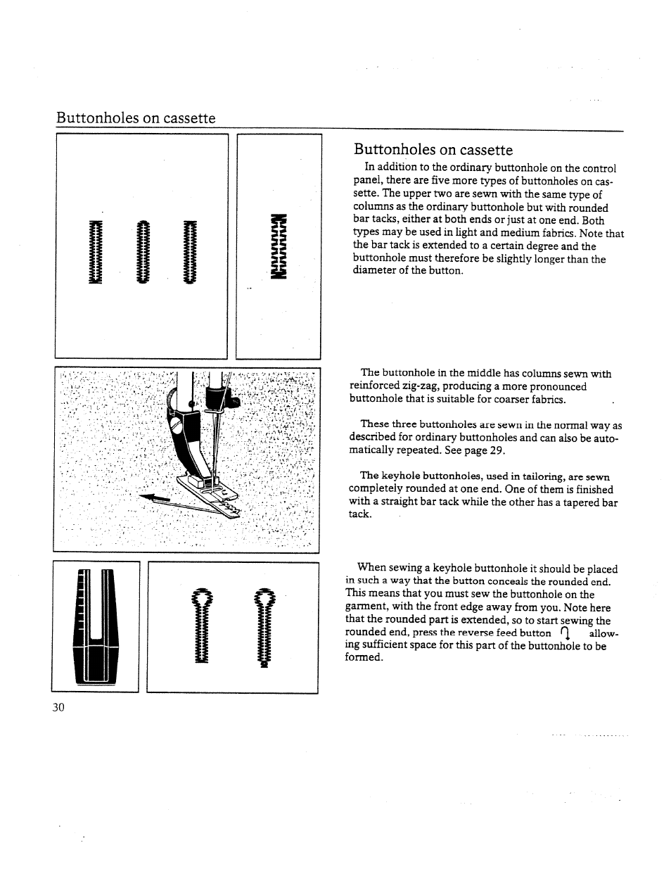 Buttonholes on cassette | SINGER W8910 User Manual | Page 32 / 61