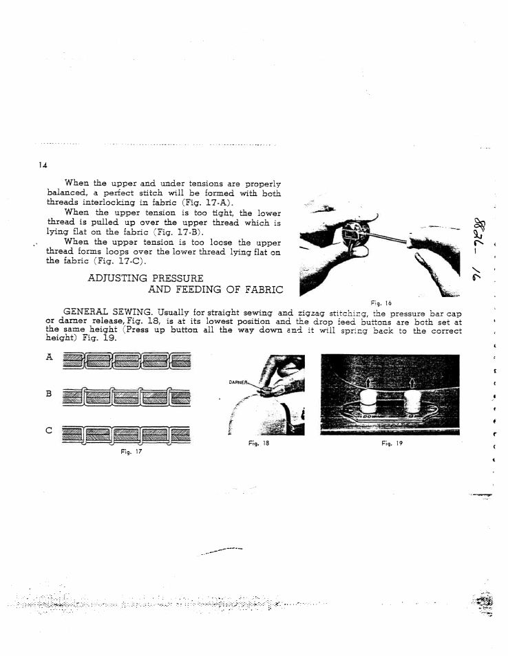 Adjusting pressure, And feeding of fabric, Adjusting pressure and feeding of fabric | SINGER W8931 User Manual | Page 14 / 34