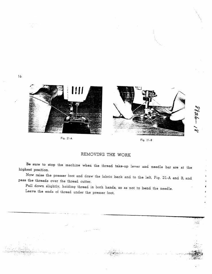 Removing the work | SINGER W8931 User Manual | Page 16 / 34