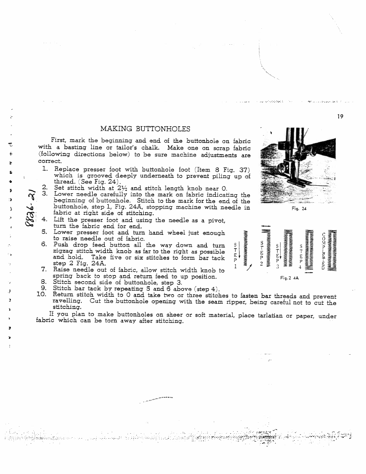 Making buttonholes | SINGER W8931 User Manual | Page 19 / 34