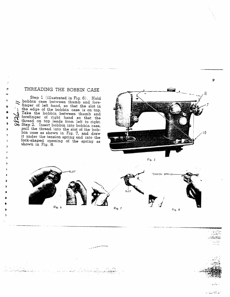 Threading the bobbin case, Threading bobbin case | SINGER W8931 User Manual | Page 9 / 34