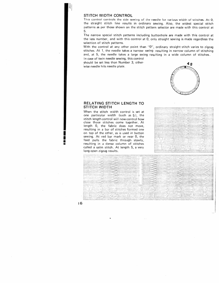 Stitch width control, Relating stitch length to stitch width | SINGER W910 User Manual | Page 16 / 41