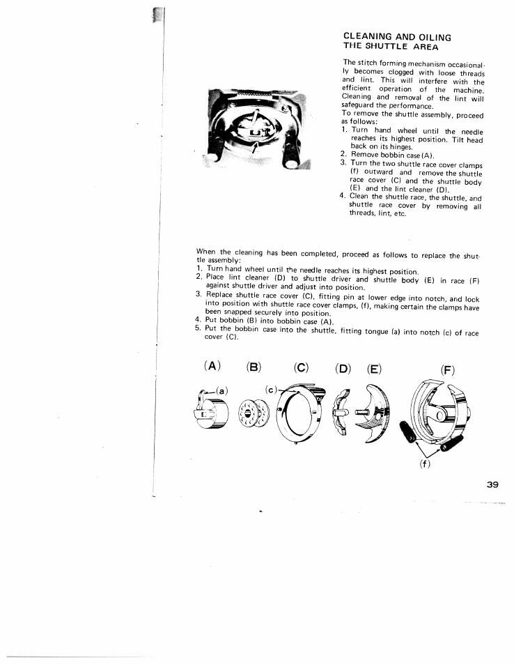 C) (d) (e), B) (c) (d) (e) | SINGER W910 User Manual | Page 39 / 41