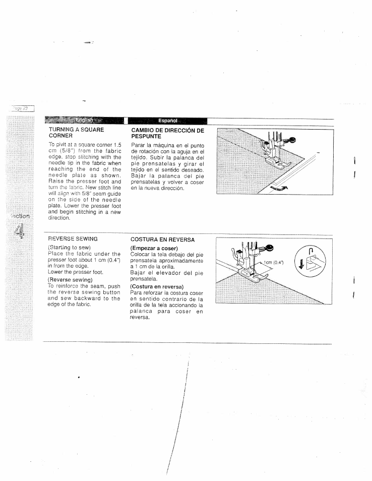 Cambio de dirección de pespunte, Cambio de dirección de pestunte 6, Mantenimiento | SINGER W915 User Manual | Page 31 / 61
