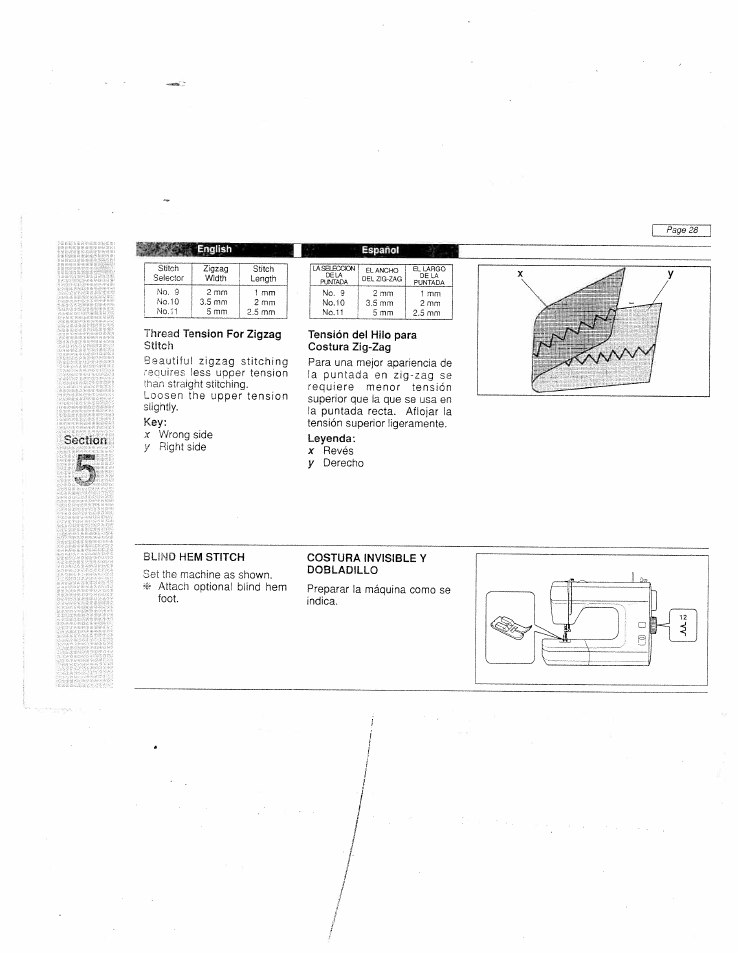 Thread tension for zigzag, Tensión del hilo para costura zig-zag, Thread tension for zigzag stitch | SINGER W915 User Manual | Page 36 / 61
