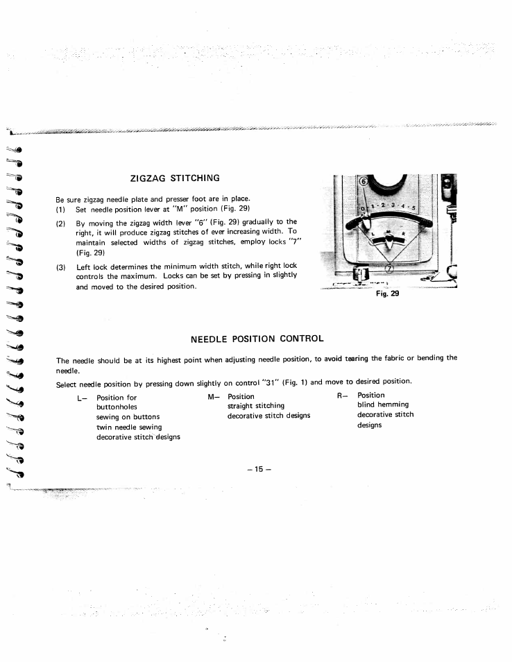 Zigzag stitching, Needle position control | SINGER W951 User Manual | Page 16 / 44