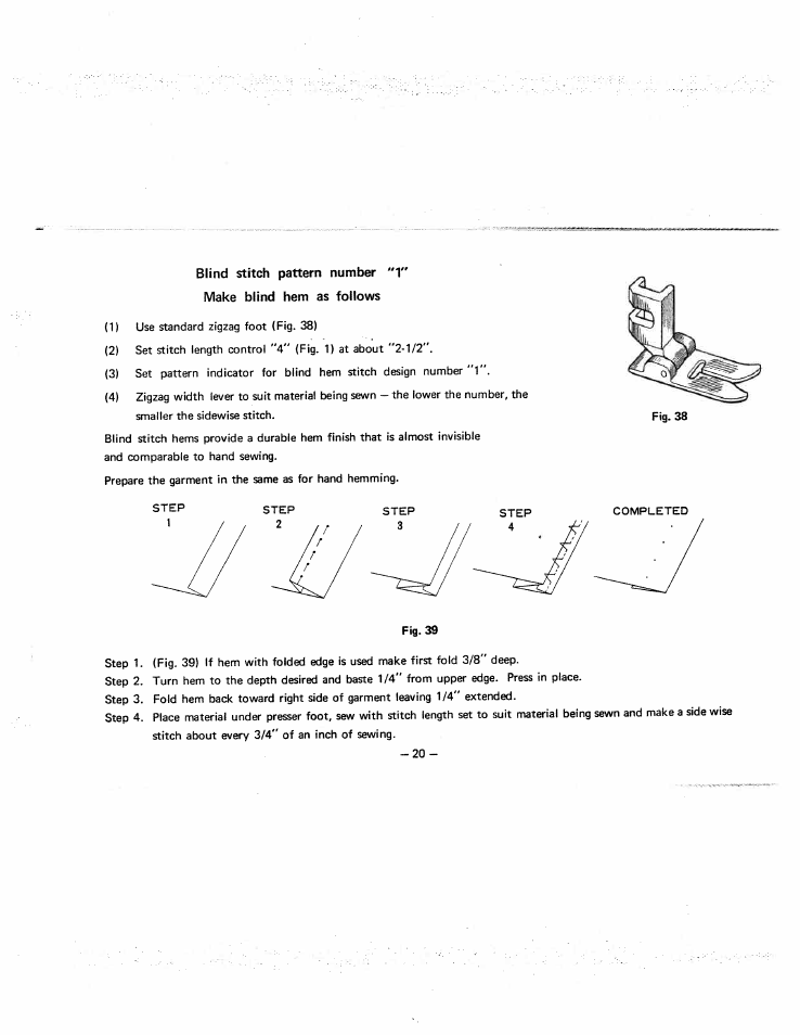 Blind stitch pattern number "1, Make blind hem as follows | SINGER W951 User Manual | Page 21 / 44