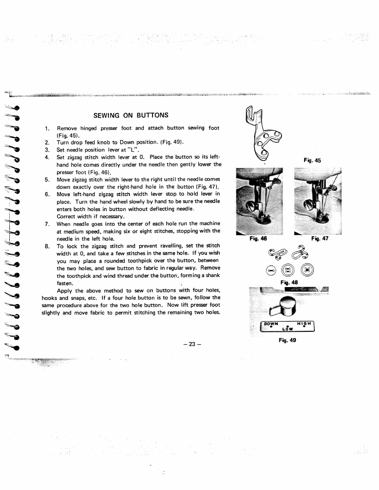 Sewing on buttons | SINGER W951 User Manual | Page 24 / 44