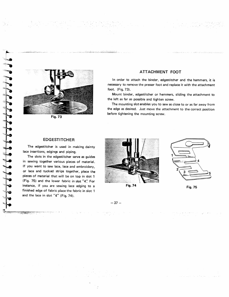 Edgestitcher, Attachment foot, Edgestitcher -38 | SINGER W951 User Manual | Page 38 / 44