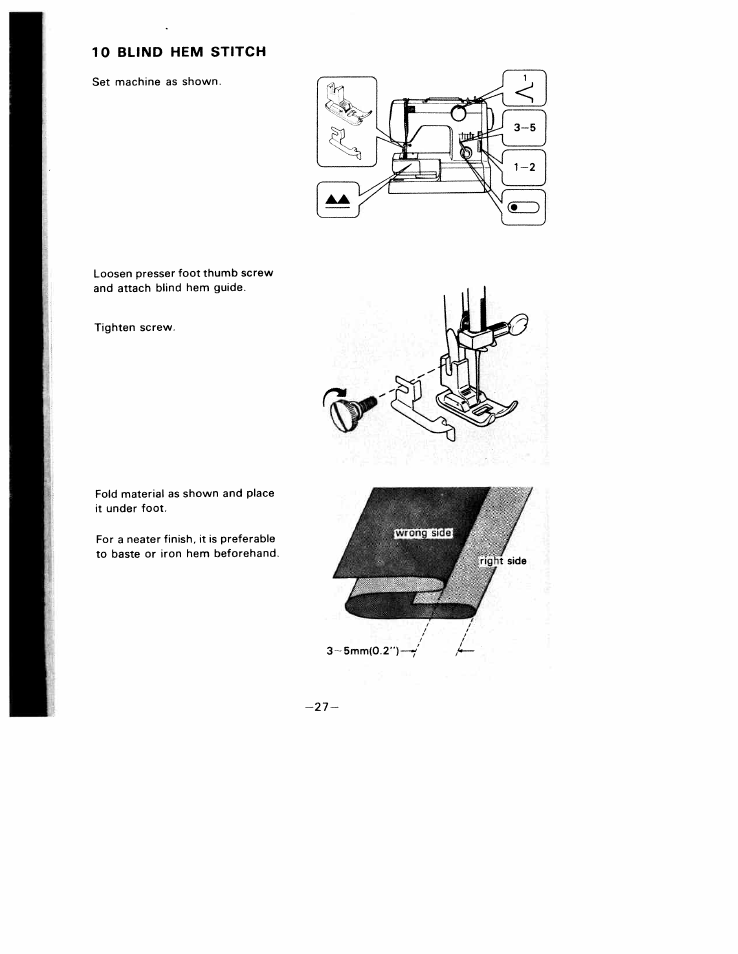 10 blind hem stitch, Blind hem stitch | SINGER W1010 User Manual | Page 30 / 46