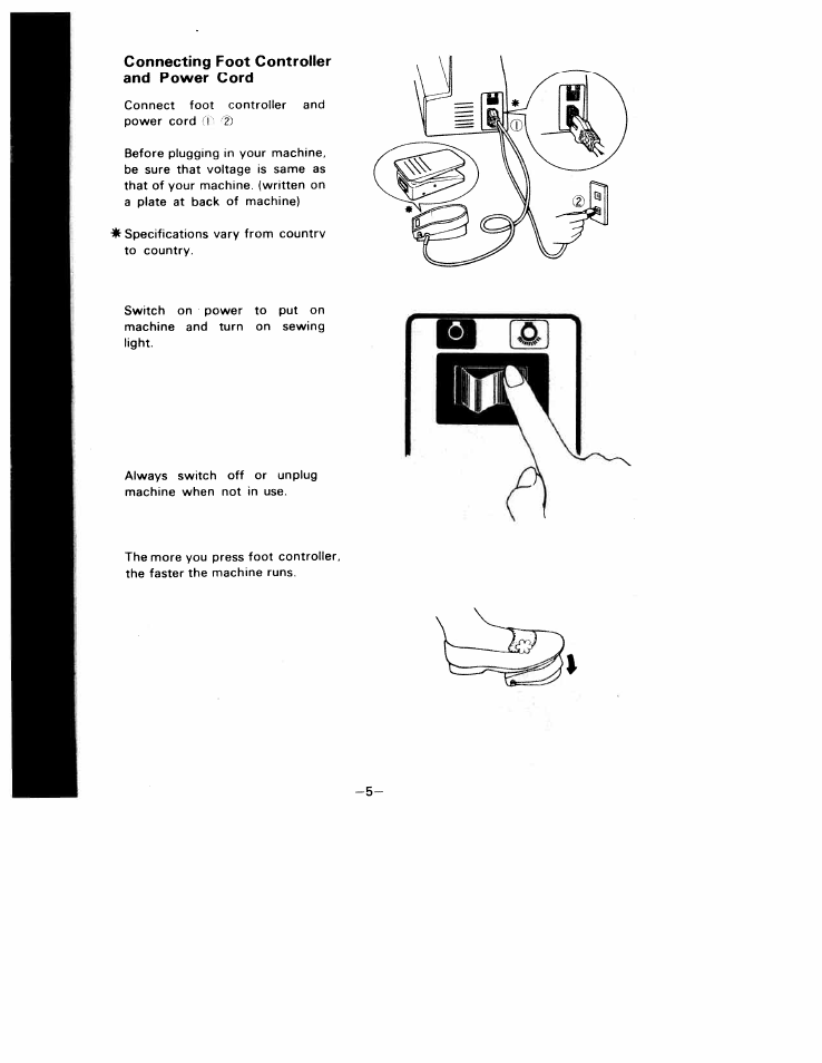 Connecting foot controller and power cord | SINGER W1010 User Manual | Page 8 / 46