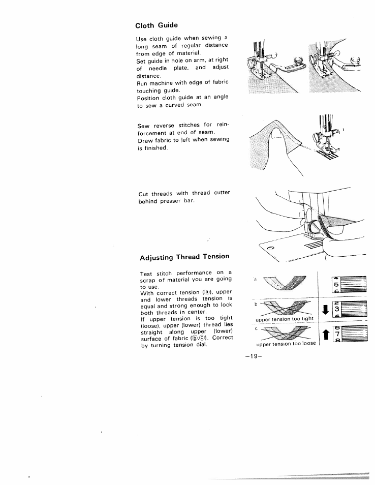 Cloth guide, Adjusting thread tension | SINGER W1210 User Manual | Page 22 / 46
