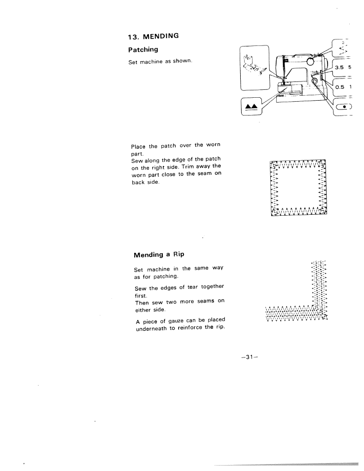 Mending patching, Mending a rip | SINGER W1210 User Manual | Page 34 / 46