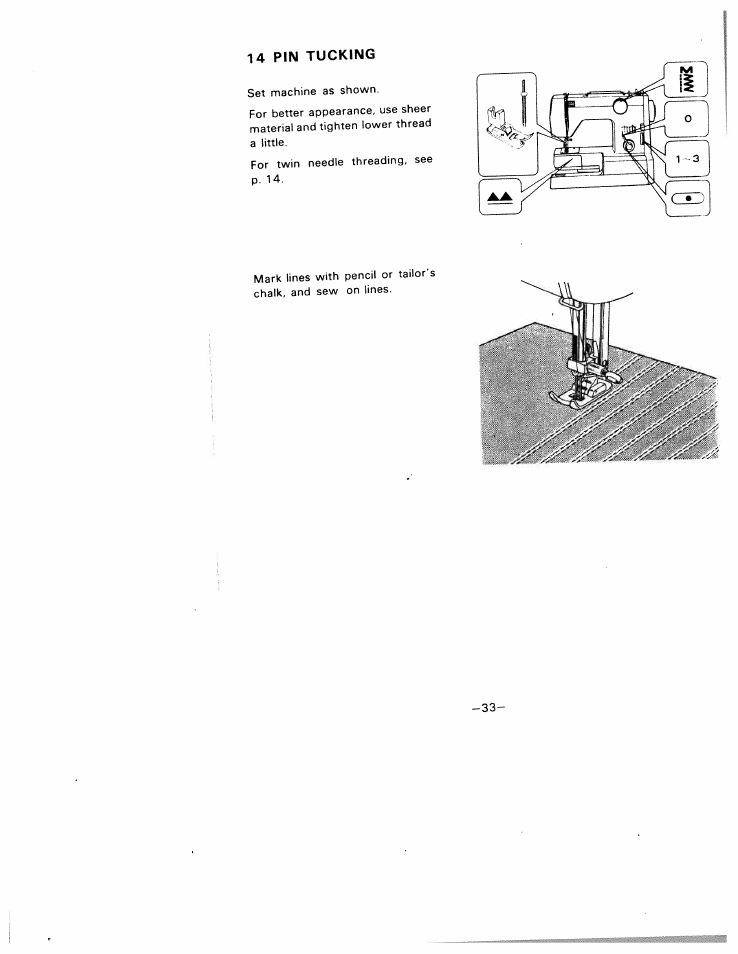 14 pin tucking | SINGER W1210 User Manual | Page 36 / 46