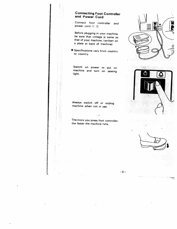 Connecting foot controller and power cord | SINGER W1210 User Manual | Page 8 / 46