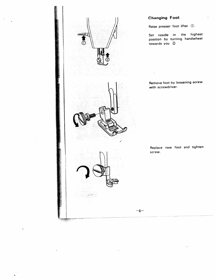 Changing foot | SINGER W1210 User Manual | Page 9 / 46