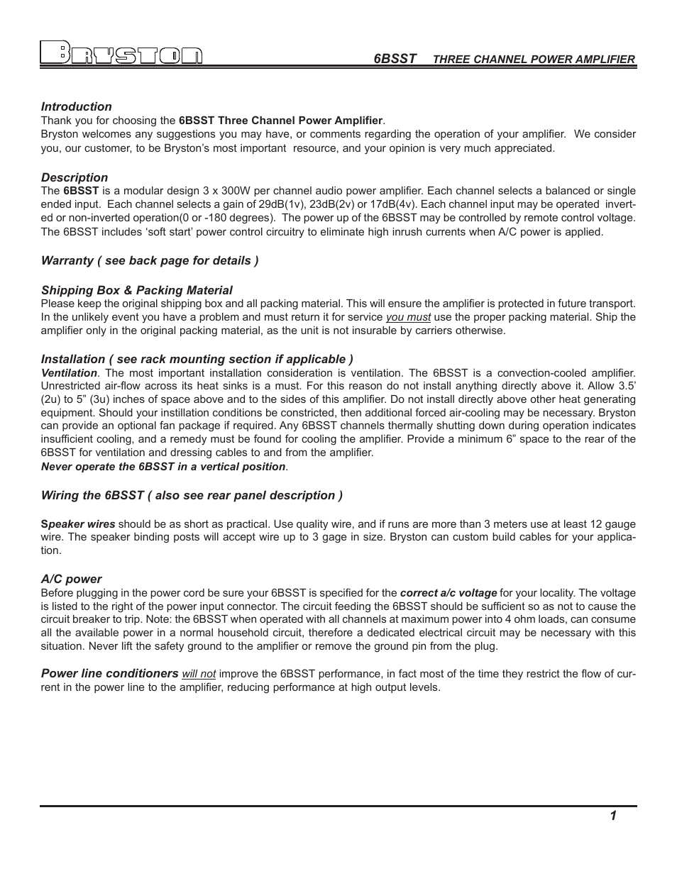 Bryston 6B SST User Manual | Page 3 / 16