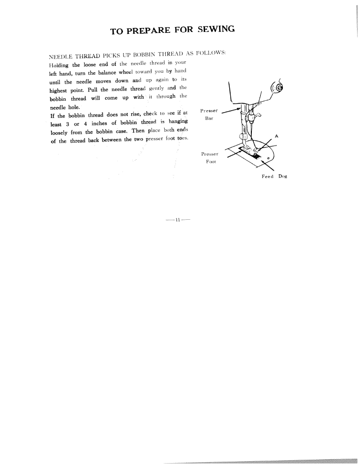 To prepare for sewing | SINGER WF111 User Manual | Page 14 / 34