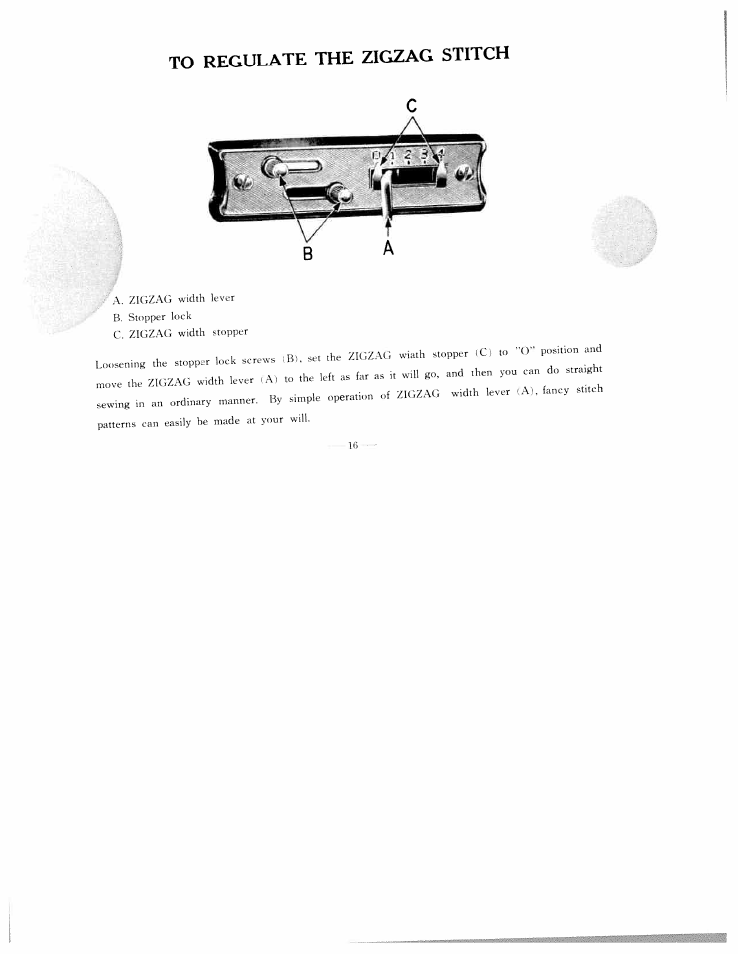 To regulate the zigzag stitch | SINGER WF111 User Manual | Page 19 / 34