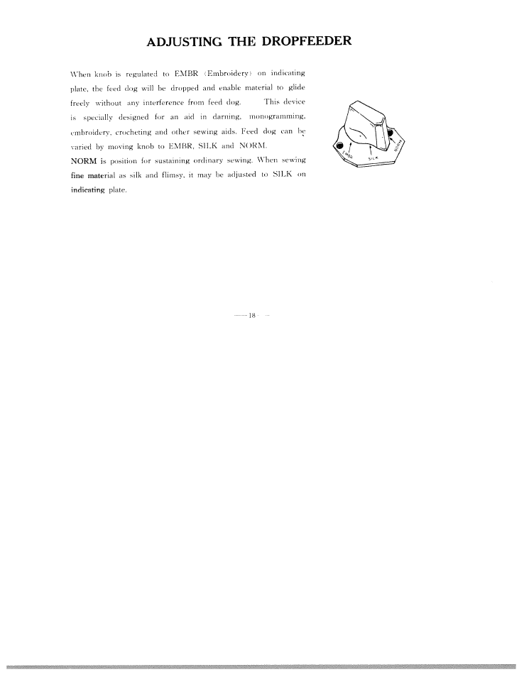 Adjusting the dropfeeder | SINGER WF111 User Manual | Page 21 / 34