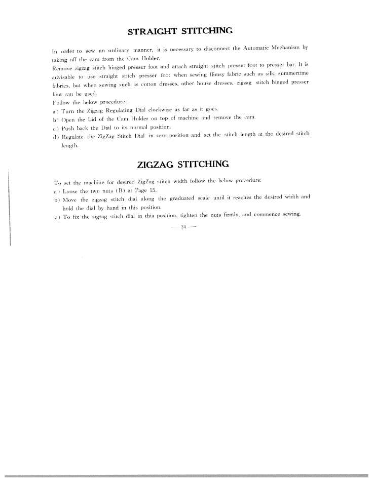 Straight stitching, Zigzag stitching | SINGER WF111 User Manual | Page 25 / 34