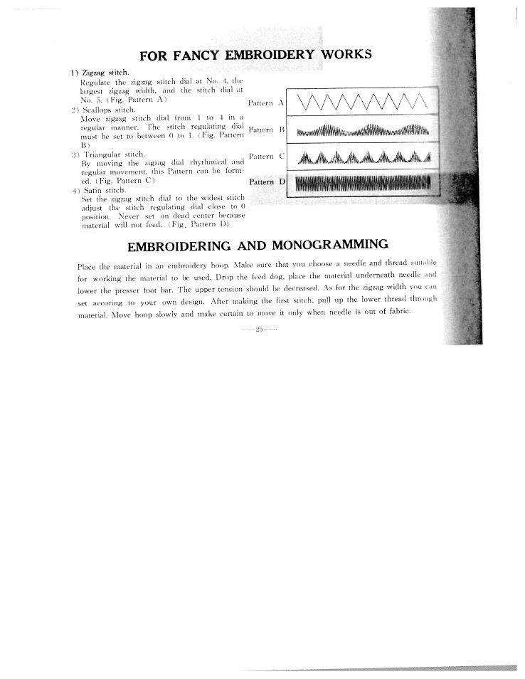 For fancy embroidery works, Embroidering and monogramming | SINGER WF111 User Manual | Page 26 / 34