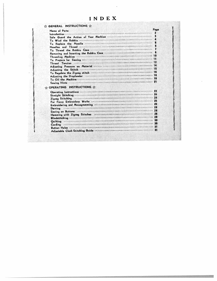 Index | SINGER WF111 User Manual | Page 3 / 34