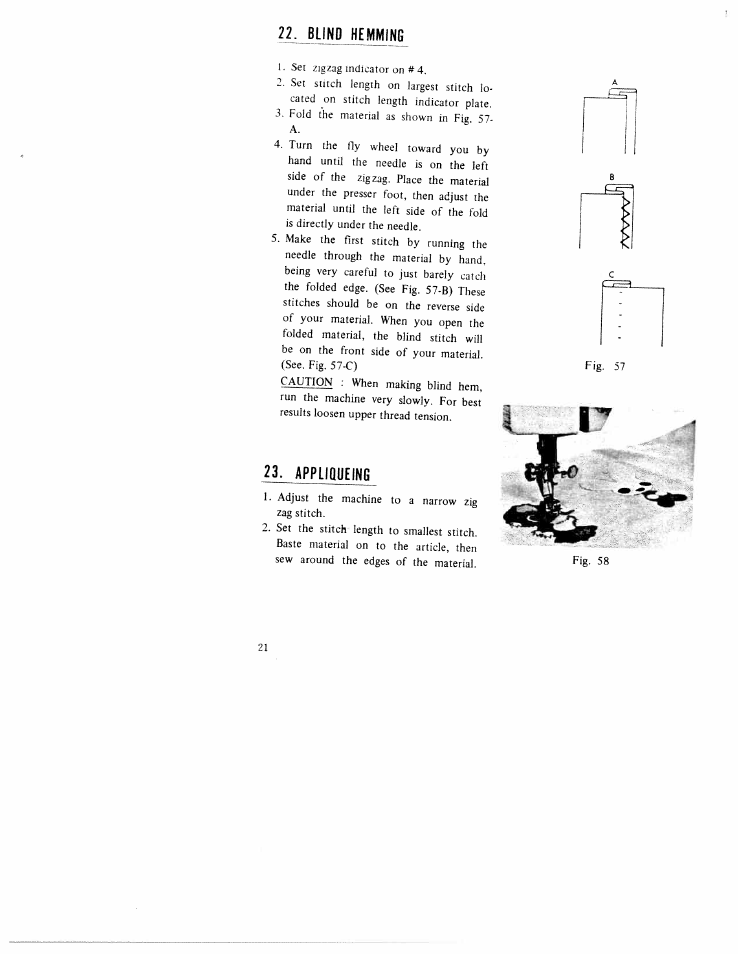 Blind hemming, Appliqueing | SINGER WK-100 User Manual | Page 22 / 27