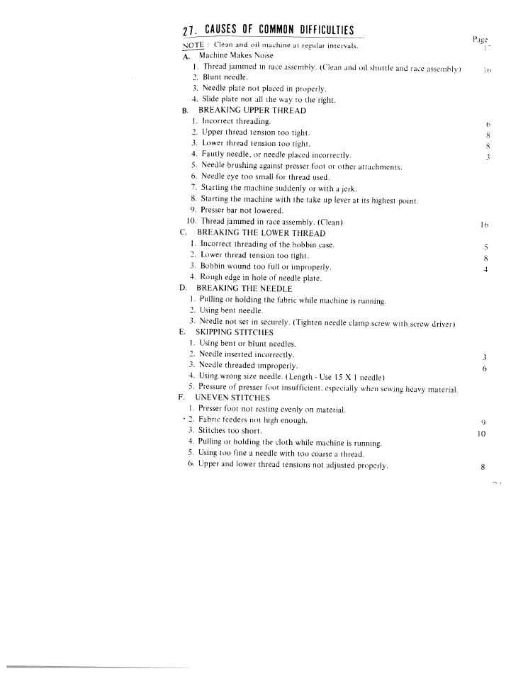Causes qf common difficulties | SINGER WK-100 User Manual | Page 26 / 27