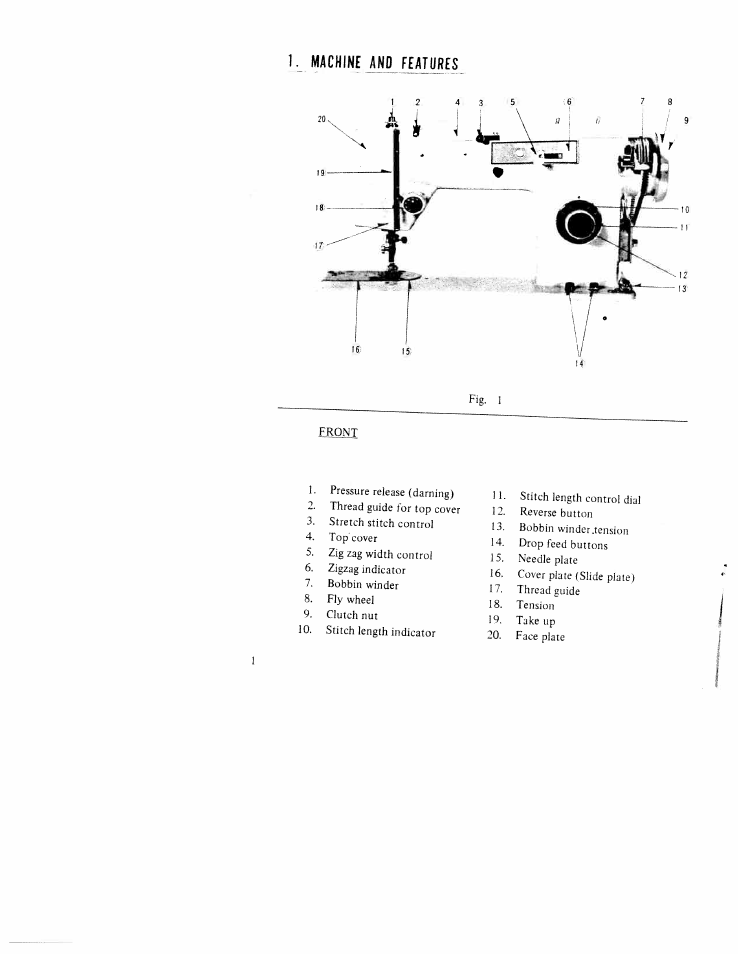 Machine and features, 1 . machine and features | SINGER WK-100 User Manual | Page 3 / 27