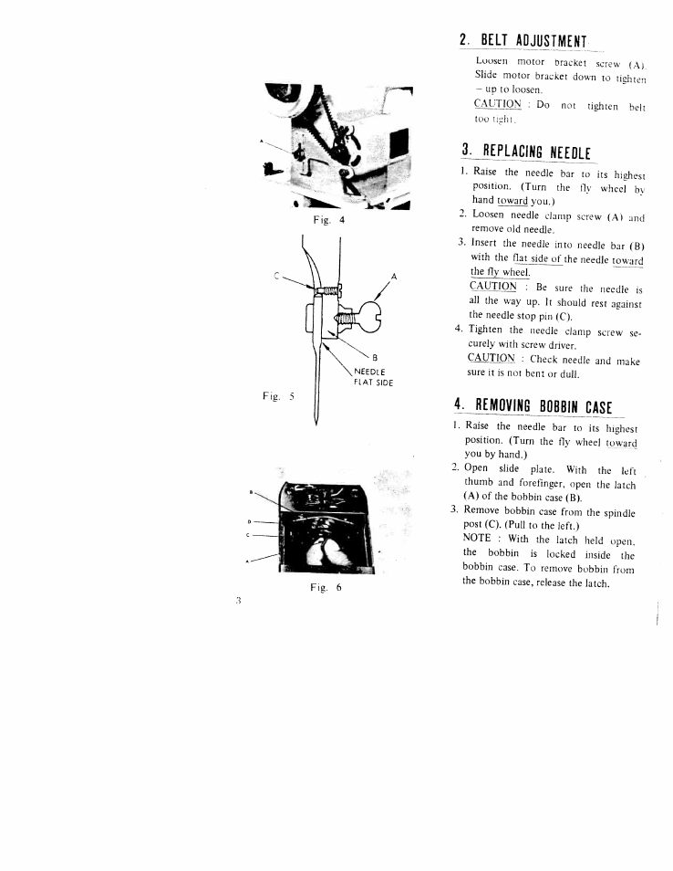 Belt adjustment, Jej>lacins needle, Rejoyins bobbin case | SINGER WK-100 User Manual | Page 5 / 27