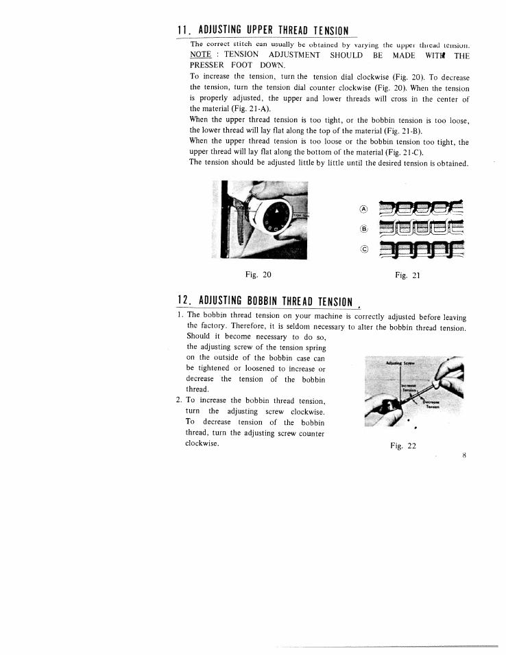 Adjusting upper thread tension, Adjusting bobbin thread tension | SINGER WK-100 User Manual | Page 10 / 32