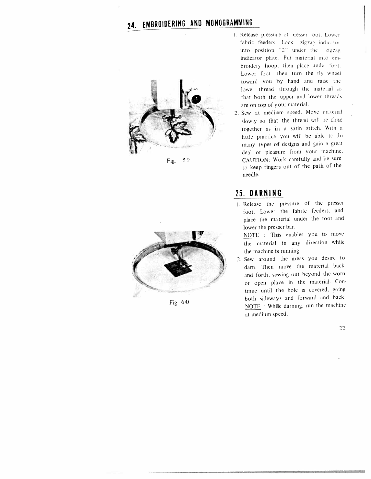 Embroidering and monogramming, Darning | SINGER WK-100 User Manual | Page 24 / 32
