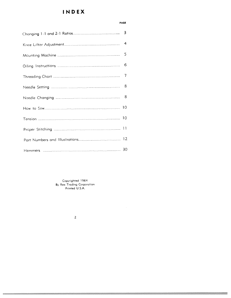 Index | SINGER WREX 101 User Manual | Page 2 / 11