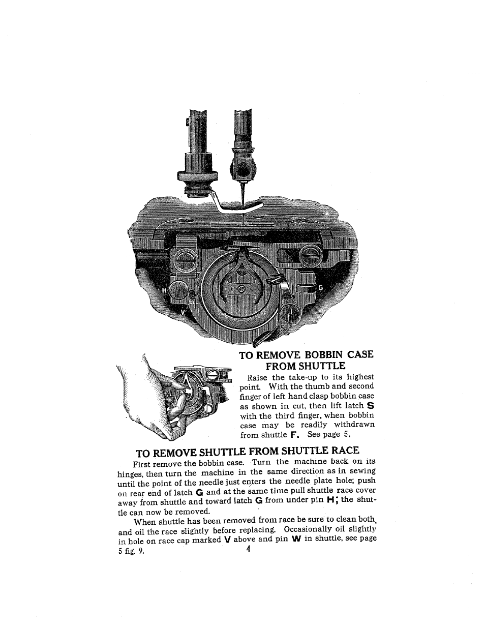 To remove bobbin case from shuttle, To remove shuttle from shuttle race | SINGER WRotary (Book 10) User Manual | Page 4 / 22