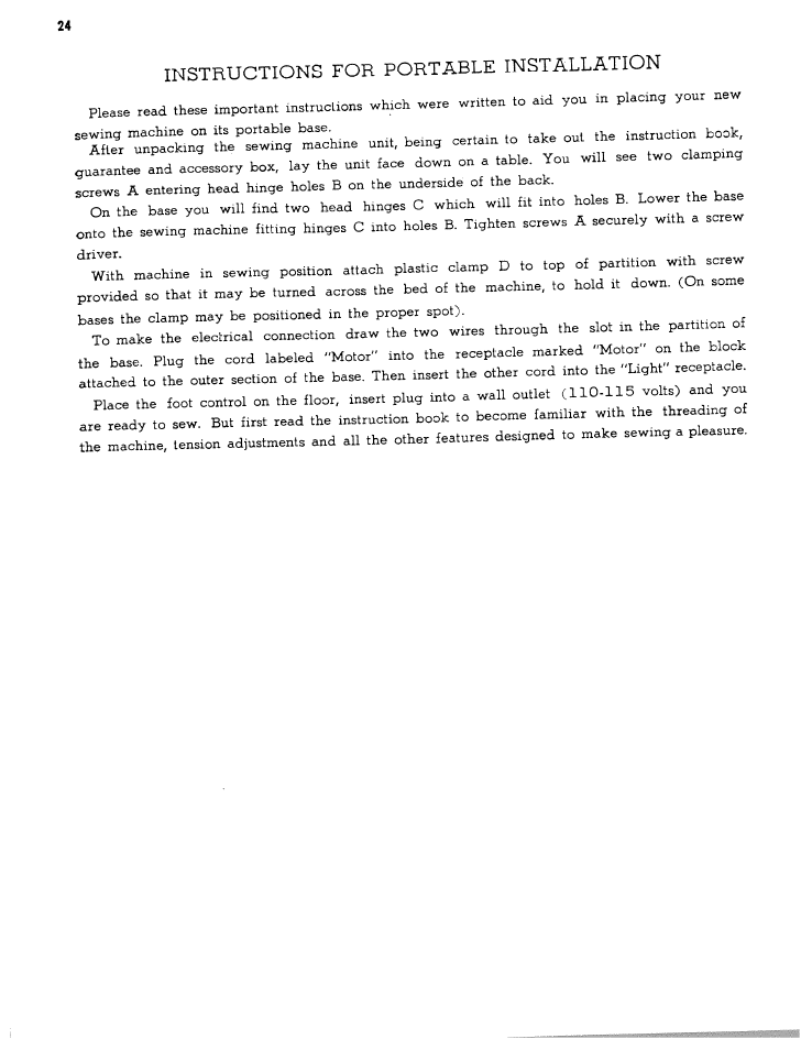 Instructions for portable installation | SINGER WS1112 User Manual | Page 25 / 28
