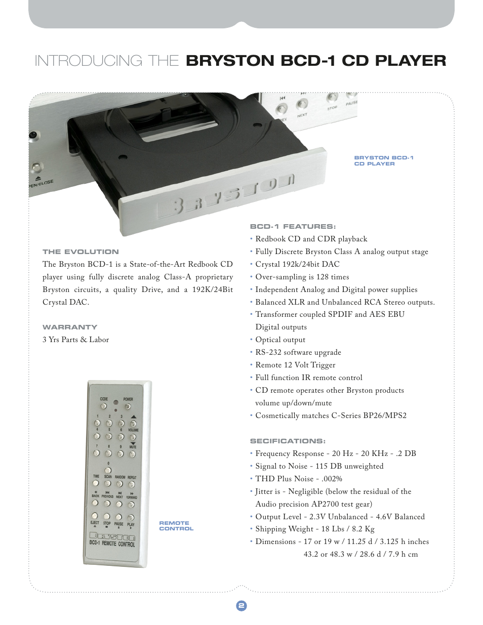 Introducing the bryston bcd-1 cd player | Bryston BCD-1 User Manual | Page 2 / 4